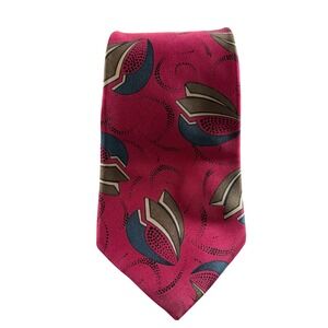 Wembley Pure Silk Tie Magenta Pink Geometric Abstract Blue Brown Wide Necktie